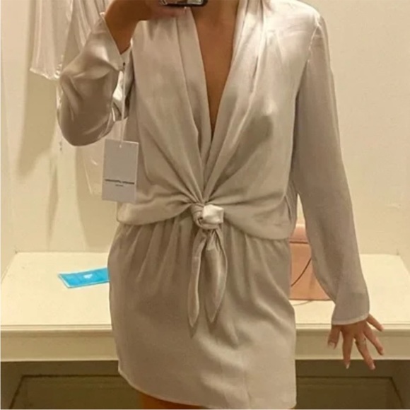 Amanda Uprichard Laurie Mini Dress Ceramic White Silk - Picture 4 of 6